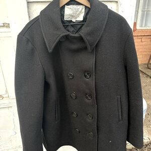 US Navy Vintage Wool Pea Coat Double Collar, size 46 color black